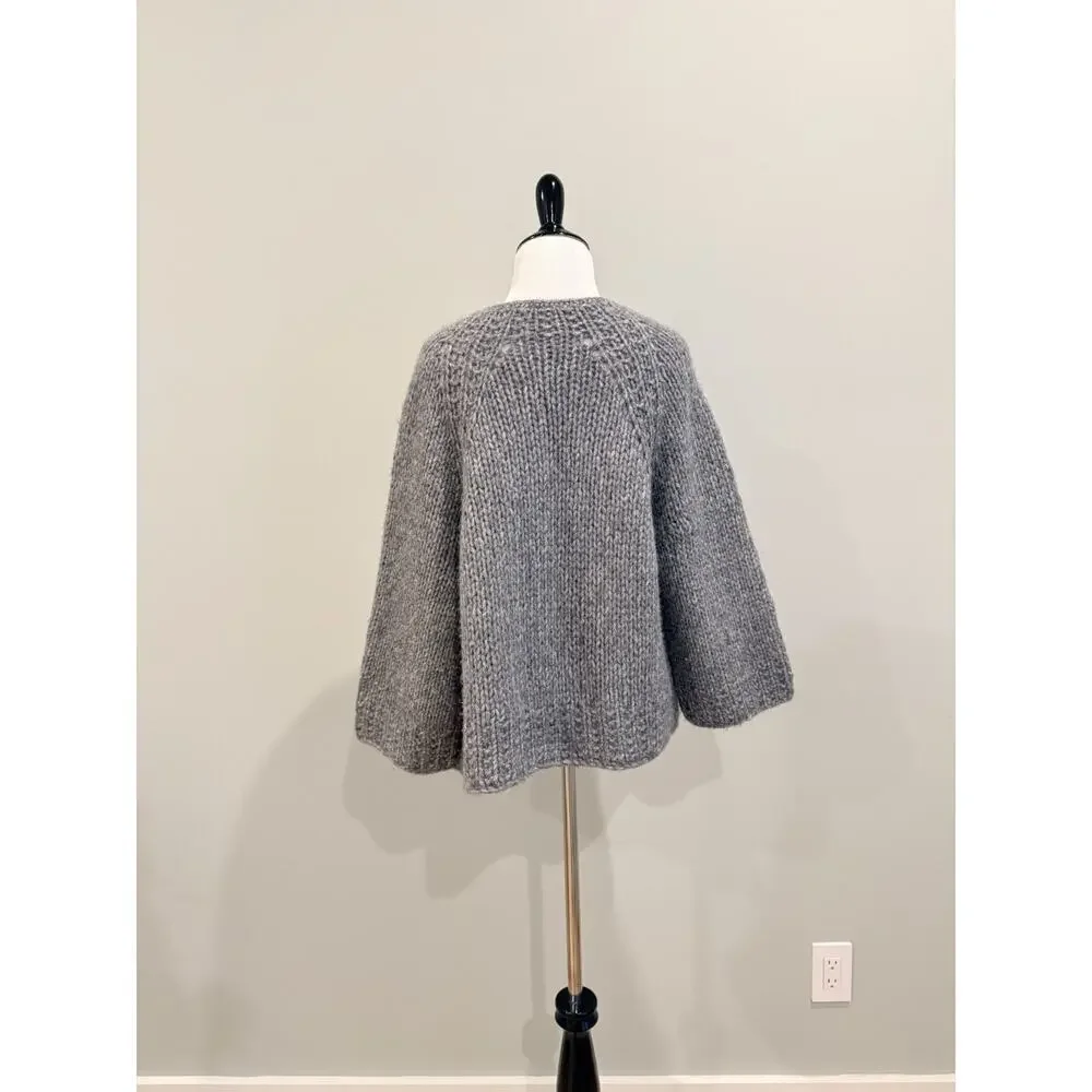 Handmade Hand Knit Chunky Cardigan Sweater Women’s M/L Gray Boxy Loose